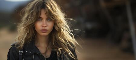 AI generated girl in a leather jacket Generative AI photo