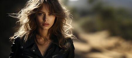 AI generated girl in a leather jacket Generative AI photo