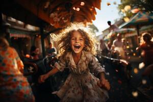 AI generated Happy child on the Carousel, on an attraction Generative AI photo