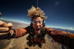 AI generated happy man skydiving Generative AI photo