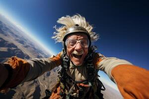 AI generated happy man skydiving Generative AI photo