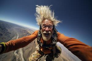 AI generated happy man skydiving Generative AI photo