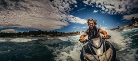 AI generated happy man on a jet ski Generative AI photo