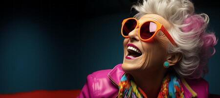 AI generated fashionable bright grandmother in sunglasses Generative AI photo