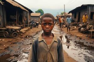 ai generado africano niño en el barrios marginales generativo ai foto