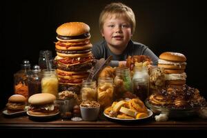 AI generated fat child and fast food Generative AI photo