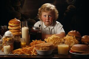 AI generated fat child and fast food Generative AI photo