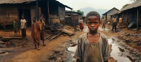 ai generado africano niño en el barrios marginales generativo ai foto