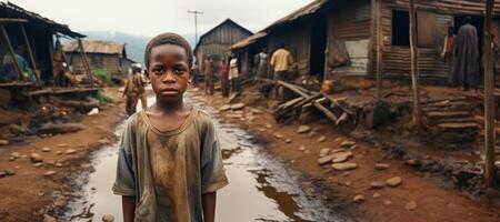 ai generado africano niño en el barrios marginales generativo ai foto
