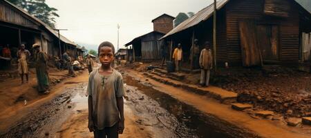 ai generado africano niño en el barrios marginales generativo ai foto