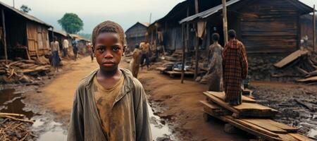 ai generado africano niño en el barrios marginales generativo ai foto