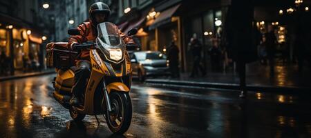 AI generated delivery around the city by motorcycle Generative AI photo