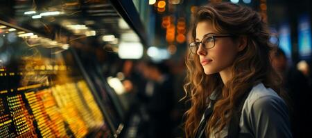 AI generated woman trader on the stock exchange Generative AI photo