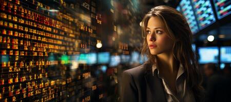 AI generated woman trader on the stock exchange Generative AI photo