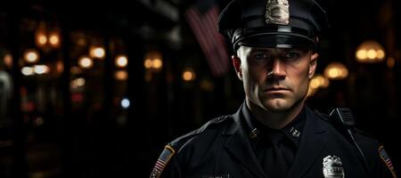 AI generated Policeman in uniform on a city street Generative AI photo