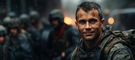 AI generated portrait of a soldier in military uniform Generative AI photo