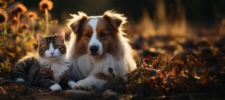 AI generated cat and dog on a blurred background Generative AI photo
