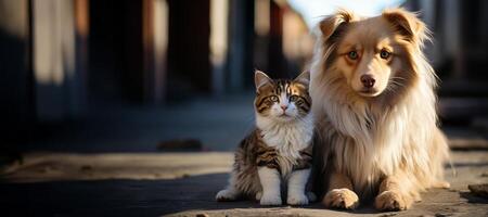 AI generated cat and dog on a blurred background Generative AI photo