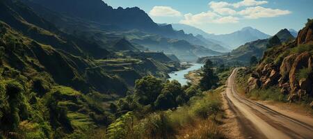 ai generado devanado montaña la carretera generativo ai foto