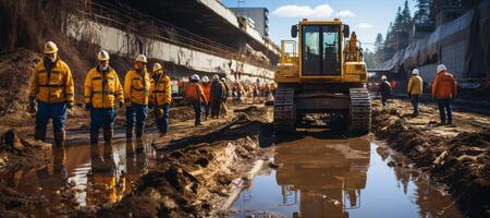 AI generated heavy construction equipment on a construction site Generative AI photo