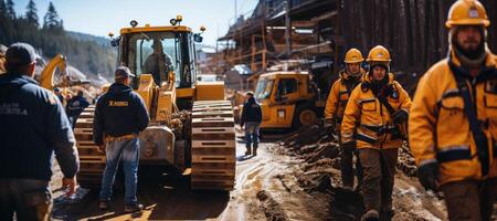 AI generated heavy construction equipment on a construction site Generative AI photo