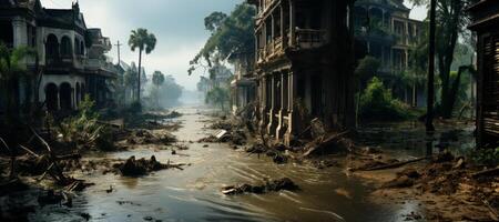 AI generated destroyed city after flood storm Generative AI photo
