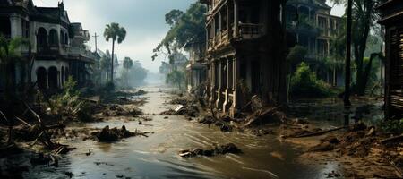 ai generado destruido ciudad después inundar tormenta generativo ai foto