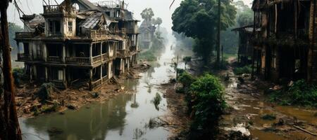 AI generated destroyed city after flood storm Generative AI photo