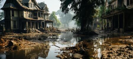 AI generated destroyed city after flood storm Generative AI photo