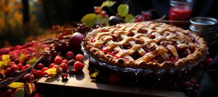 AI generated delicious apple cake with berries Generative AI photo