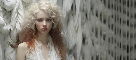 AI generated close-up portrait of an albino girl Generative AI photo