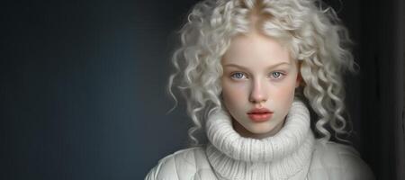AI generated close-up portrait of an albino girl Generative AI photo