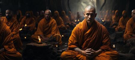 AI generated Buddhist monk in lotus position meditating Generative AI photo