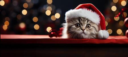 AI generated New Year's cat with Santa Claus hat Generative AI photo