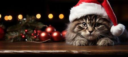 AI generated New Year's cat with Santa Claus hat Generative AI photo