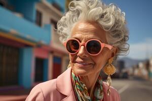 AI generated modern grandmother in sunglasses Fashion Generative AI photo