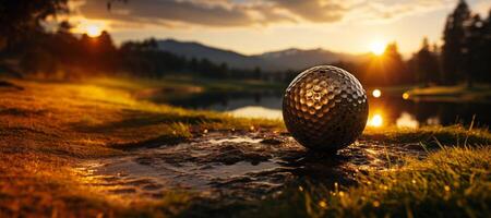 AI generated golf ball close up on the grass Generative AI photo