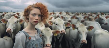 AI generated girl with a cow close-up portrait Generative AI photo