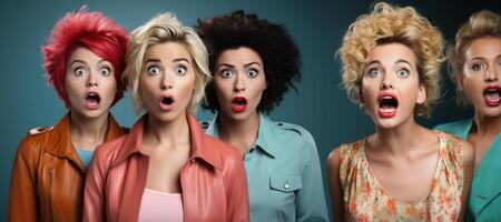 AI generated surprised women group portrait Generative AI photo