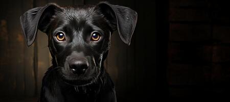 ai generado perro en un oscuro antecedentes de cerca retrato generativo ai foto