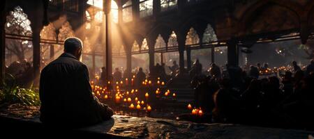 AI generated Muslim praying in the temple Generative AI photo