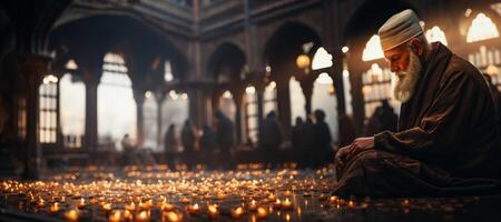 AI generated Muslim praying in the temple Generative AI photo