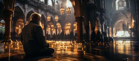 AI generated Muslim praying in the temple Generative AI photo