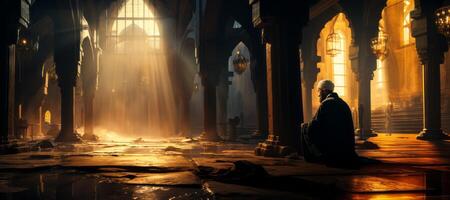 AI generated Muslim praying in the temple Generative AI photo