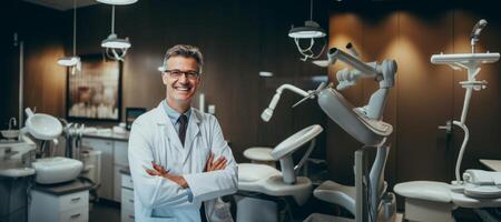 AI generated dentist in a white coat in a dental office Generative AI photo