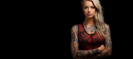 ai generado niña con tatuajes en un oscuro antecedentes generativo ai foto