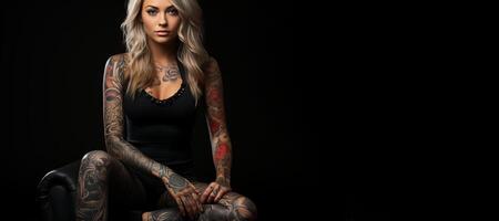 ai generado niña con tatuajes en un oscuro antecedentes generativo ai foto