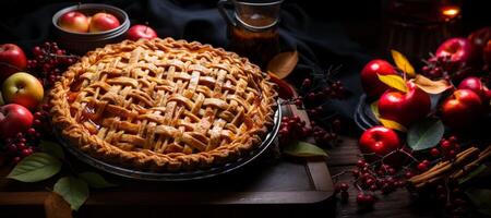 AI generated delicious apple cake with berries Generative AI photo