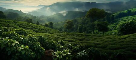 AI generated Green coffee plantation landscape Generative AI photo