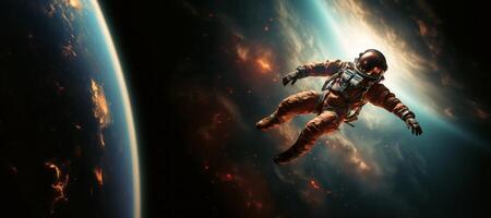 AI generated astronaut in outer space banner Generative AI photo